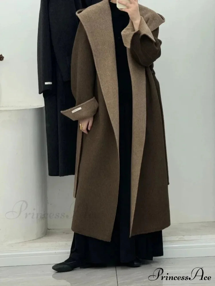 Cashmere Hooded Professional Woman Wool Overcoat overcoats-241228