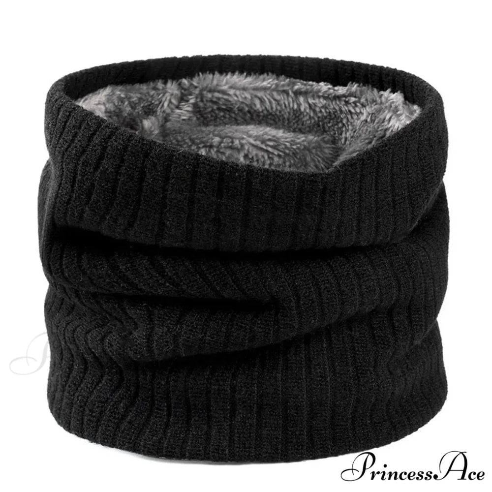 Cashmere Knit Ring Wool Neck Warmer Scarf for Women BLACK