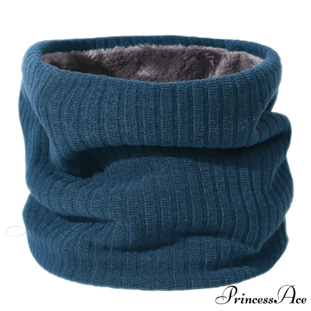 Cashmere Knit Ring Wool Neck Warmer Scarf for Women LAKE BLUE