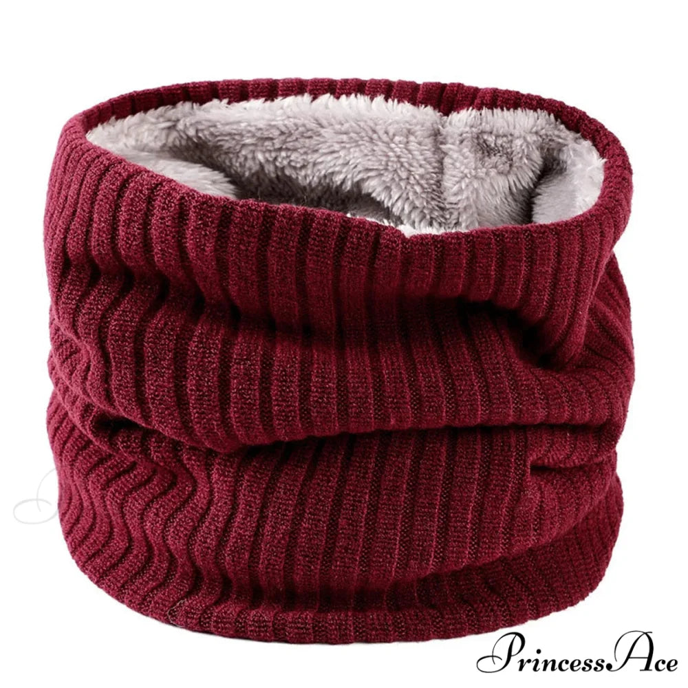 Cashmere Knit Ring Wool Neck Warmer Scarf for Women WINE RED