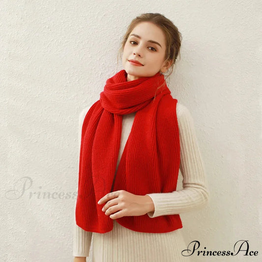 Cashmere Rib Knit Winter Scarf - Long Muffler for Women Flame red / L170cm W30cm