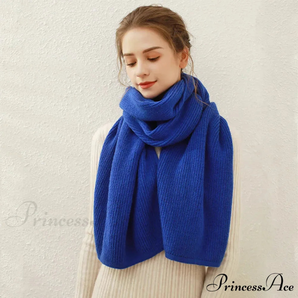 Cashmere Rib Knit Winter Scarf - Long Muffler for Women Klein blue / L170cm W30cm