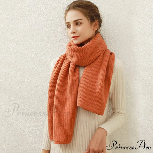 Cashmere Rib Knit Winter Scarf - Long Muffler for Women Orange / L170cm W30cm