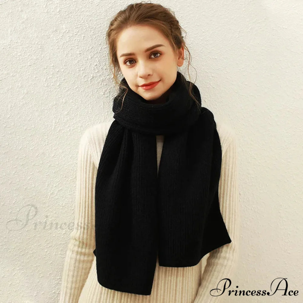 Cashmere Scarf for Women - Thick and Warm Winter Scarf Black / L170cm W30cm