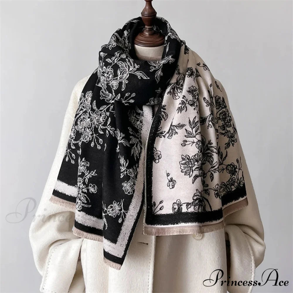 Cashmere Tartan Plaid Wool Scarf black 1 scarf-241228