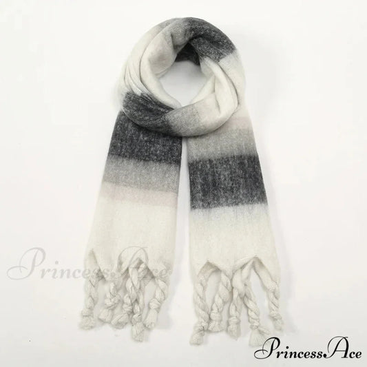 Cashmere Thick Warm Blanket Colorful Plaid with Long Tassels Soft Wrap Scarf GREY- WHITE