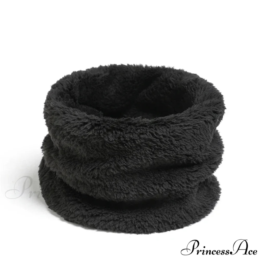 Cashmere Warm Color Ring Plush Thick Outdoor Sports Neckerchief Muffler Scarf BLACK