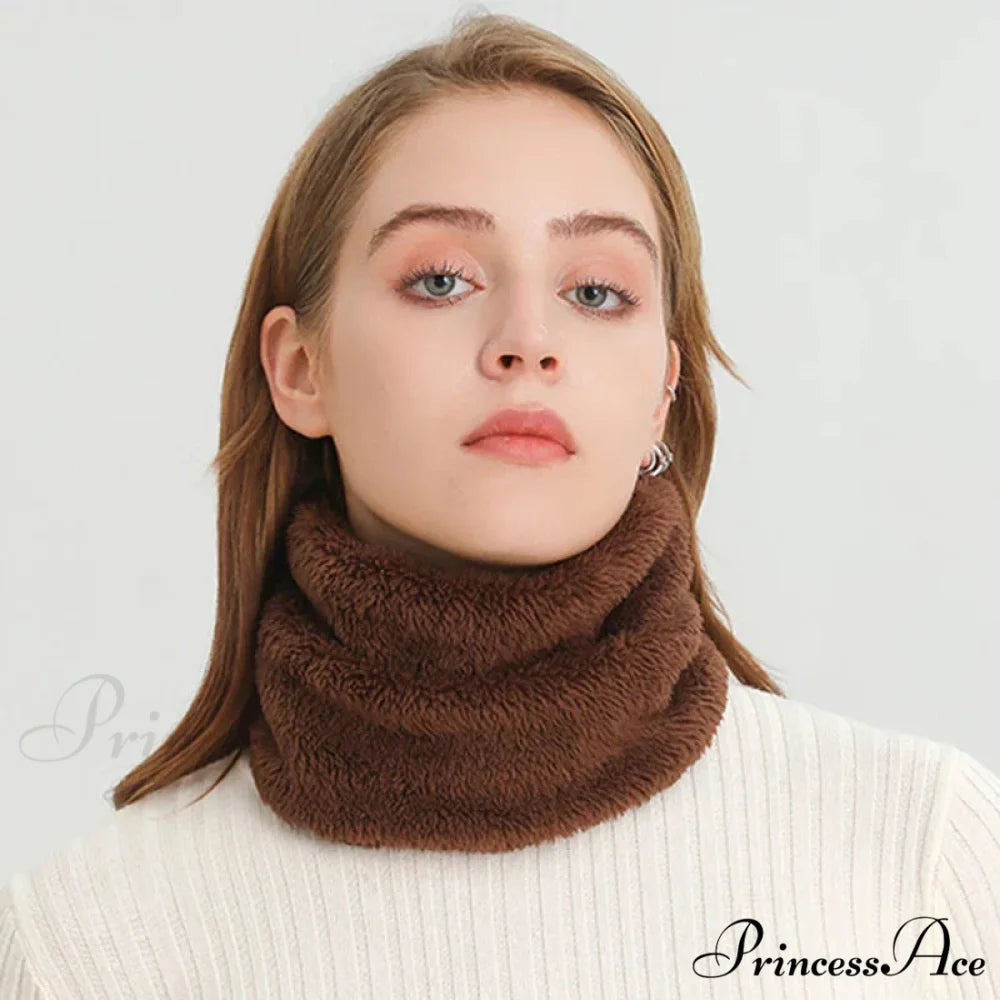 Cashmere Warm Color Ring Plush Thick Outdoor Sports Neckerchief Muffler Scarf BROWN