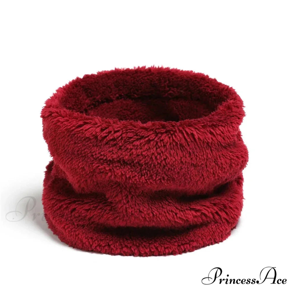 Cashmere Warm Color Ring Plush Thick Outdoor Sports Neckerchief Muffler Scarf WINE RED