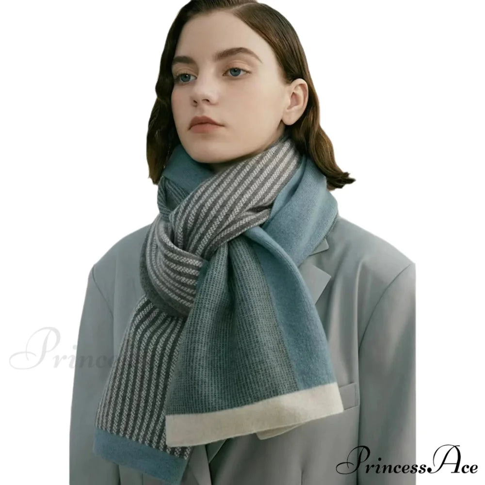 Cashmere Winter Scarf for Women - Designer Knit Warmth blue / L180cm W32cm