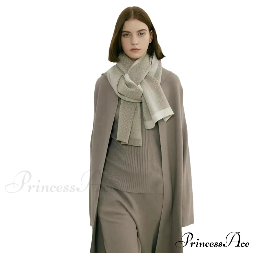Cashmere Winter Scarf for Women - Designer Knit Warmth Dot-beige / L180cm W32cm