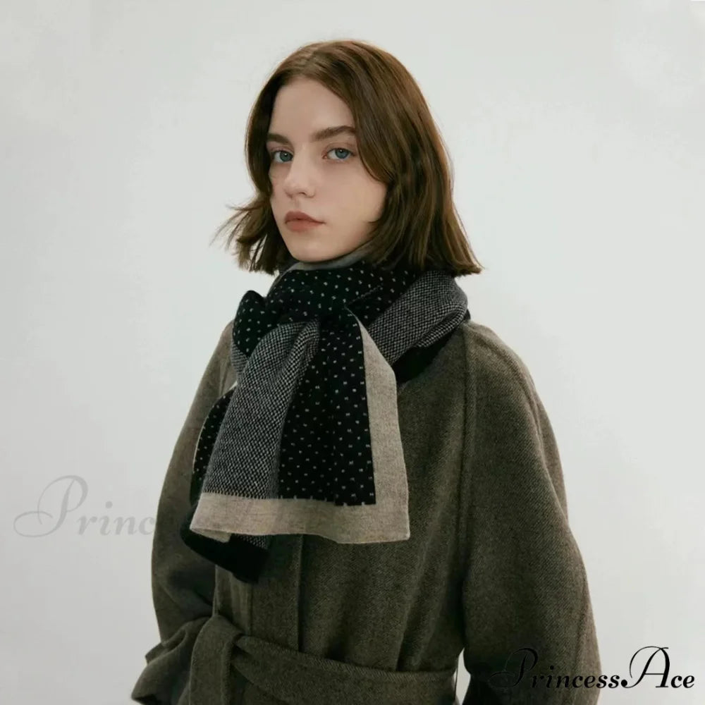 Cashmere Winter Scarf for Women - Designer Knit Warmth Dot-black / L180cm W32cm
