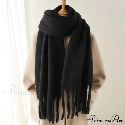 Cashmere Winter Scarf for Women - Solid Thick Soft Pashmina Wrap BLACK