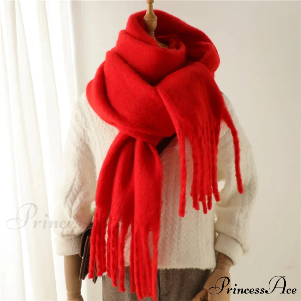 Cashmere Winter Scarf for Women - Solid Thick Soft Pashmina Wrap RED