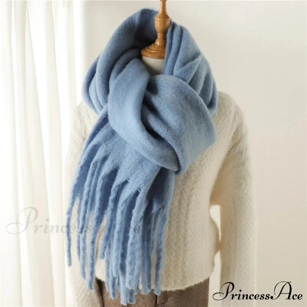 Cashmere Winter Scarf for Women - Solid Thick Soft Pashmina Wrap SKY BLUE