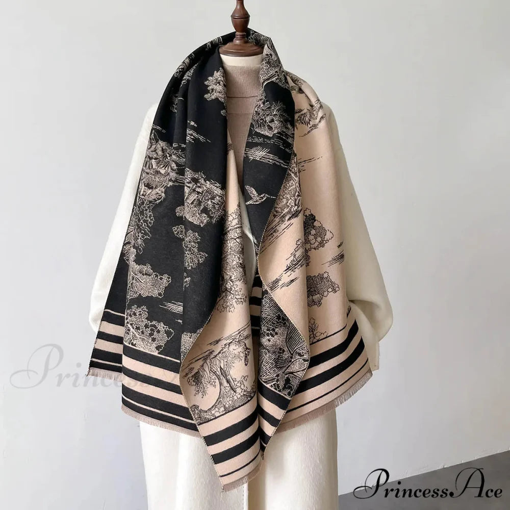 Cashmere Winter Shawl Scarf black scarf-241228
