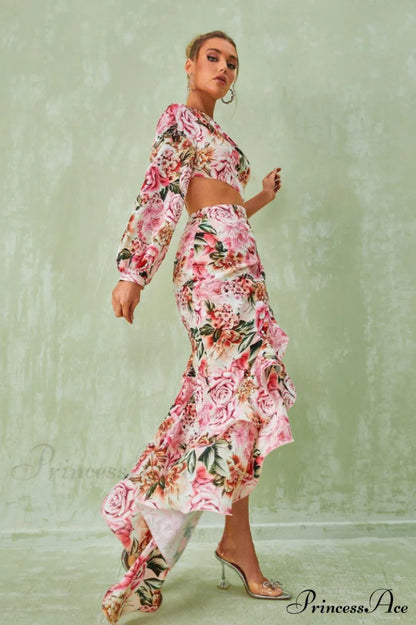 Cassidy One Shoulder Charming Floral Maxi Dress