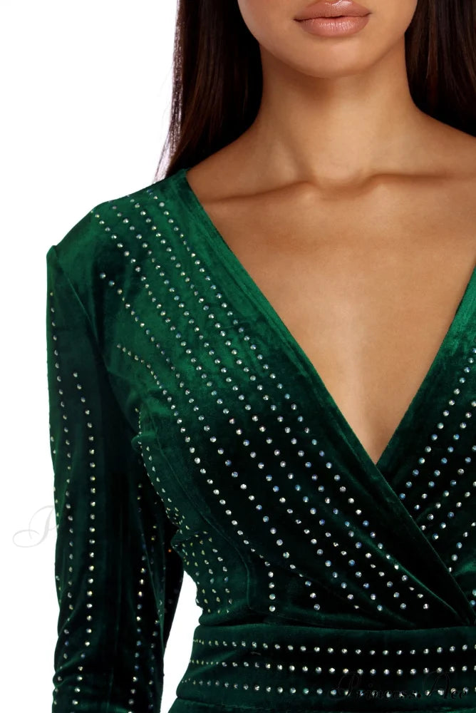 Cassie Velvet Stylish Wrap Dress NAVY / S