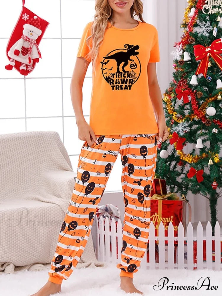 Casual Arm Letter T-shirt Pant Pajama Breathable Home Women’s Black Brief Tee Animal Fall Neck Christmas Crew Set