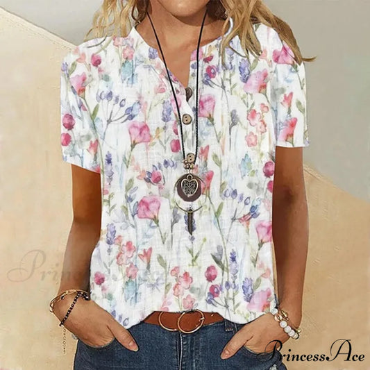 Casual Blouse Flowered with Design Pink / S