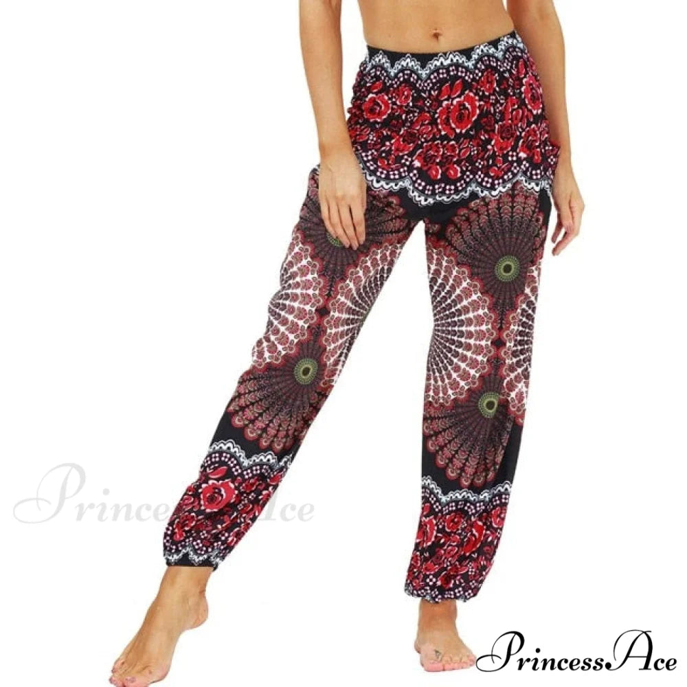 Casual Boho Vintage Wide Leg Pants Red / S