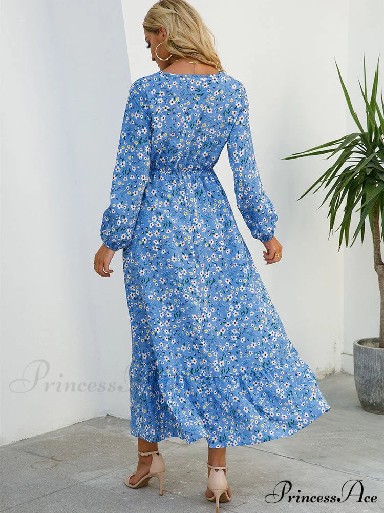 Casual Coastal Long Bohemian Flowered Dress L / BLACK