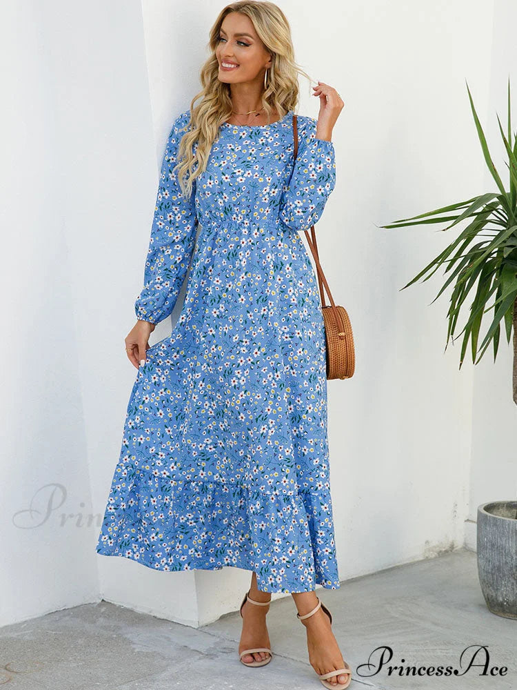 Casual Coastal Long Bohemian Flowered Dress L / WHITE