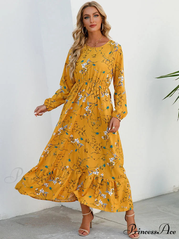 Casual Coastal Long Bohemian Flowered Dress M / BLACK
