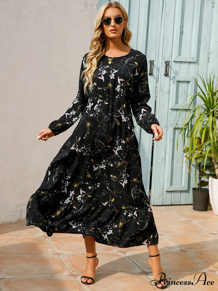 Casual Coastal Long Bohemian Flowered Dress M / YELLOW