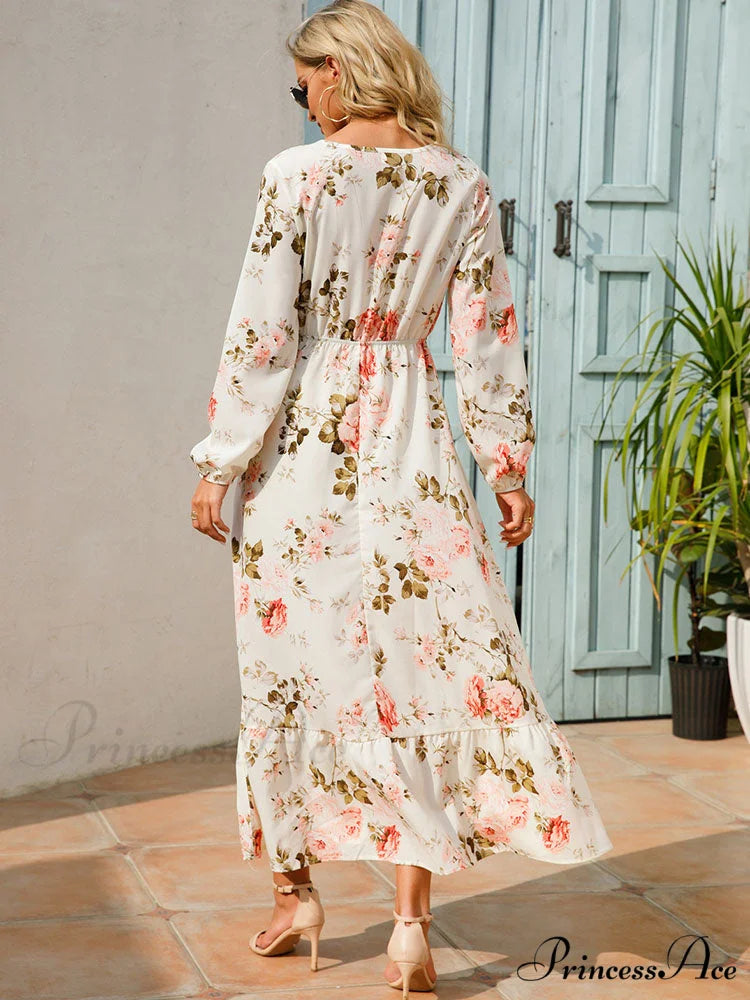 Casual Coastal Long Bohemian Flowered Dress S / YELLOW