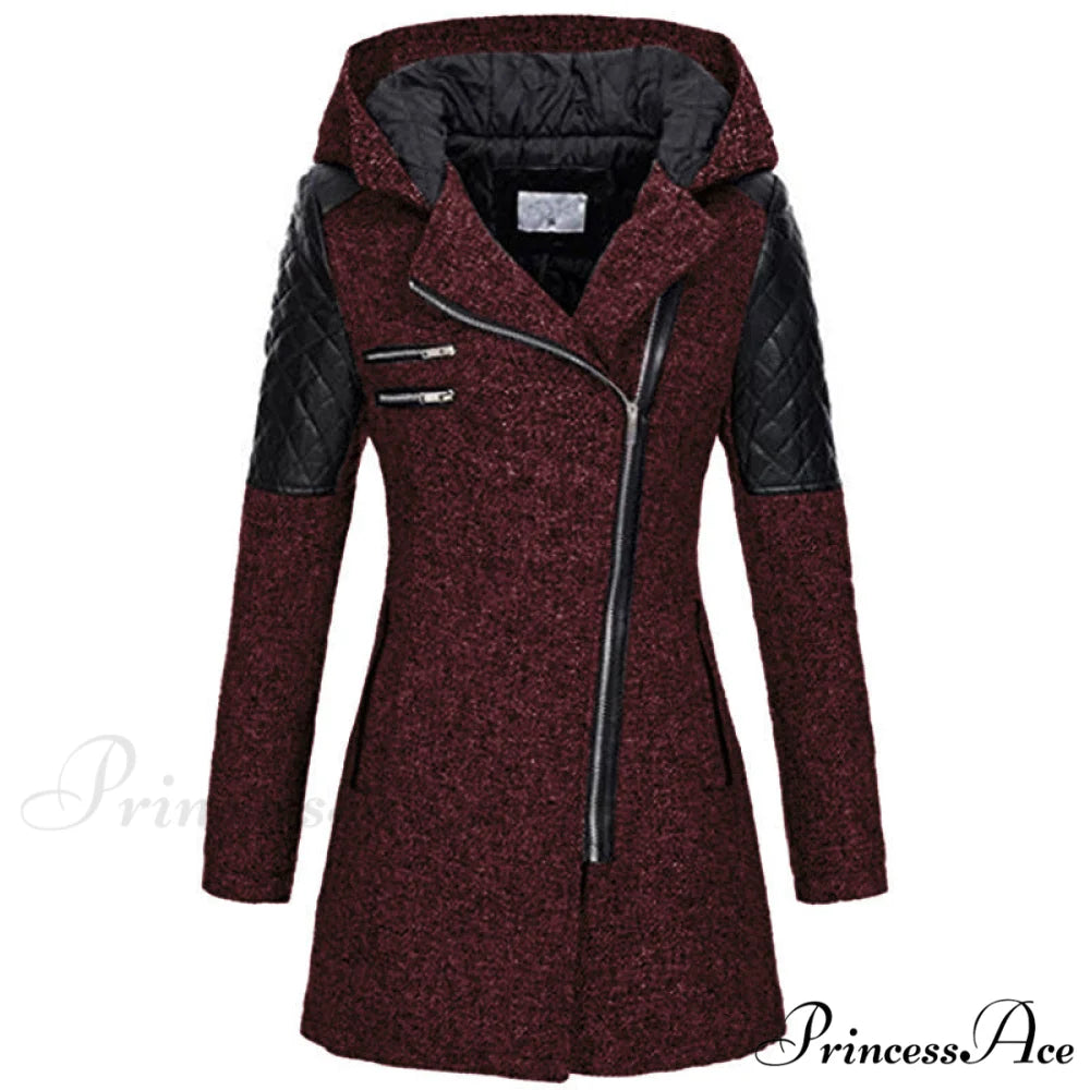 Casual Coat Patchwork Stylish for Wear Wine Red / S