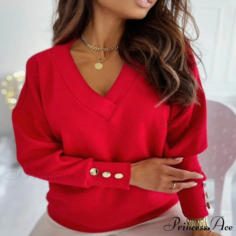 Casual Colour Solid Sweatshirt Red / S
