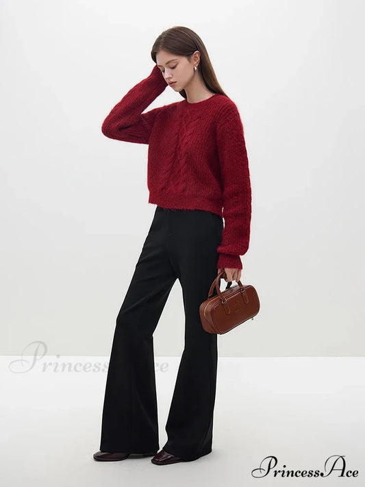 Casual Comfortable Round Neck Red Knitted Christmas Sweater for Women Red / S