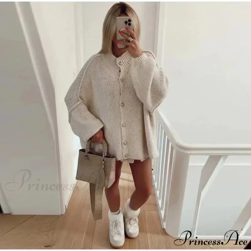 Casual Cozy Loose O-neck Elegant Solid Comfortable Lantern Sleeve Stylish Sweater