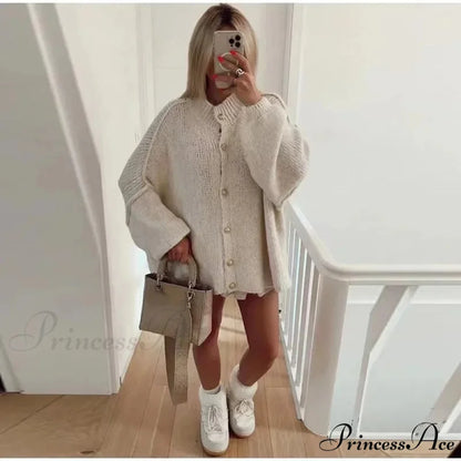 Casual Cozy Loose O-neck Elegant Solid Comfortable Lantern Sleeve Stylish Sweater