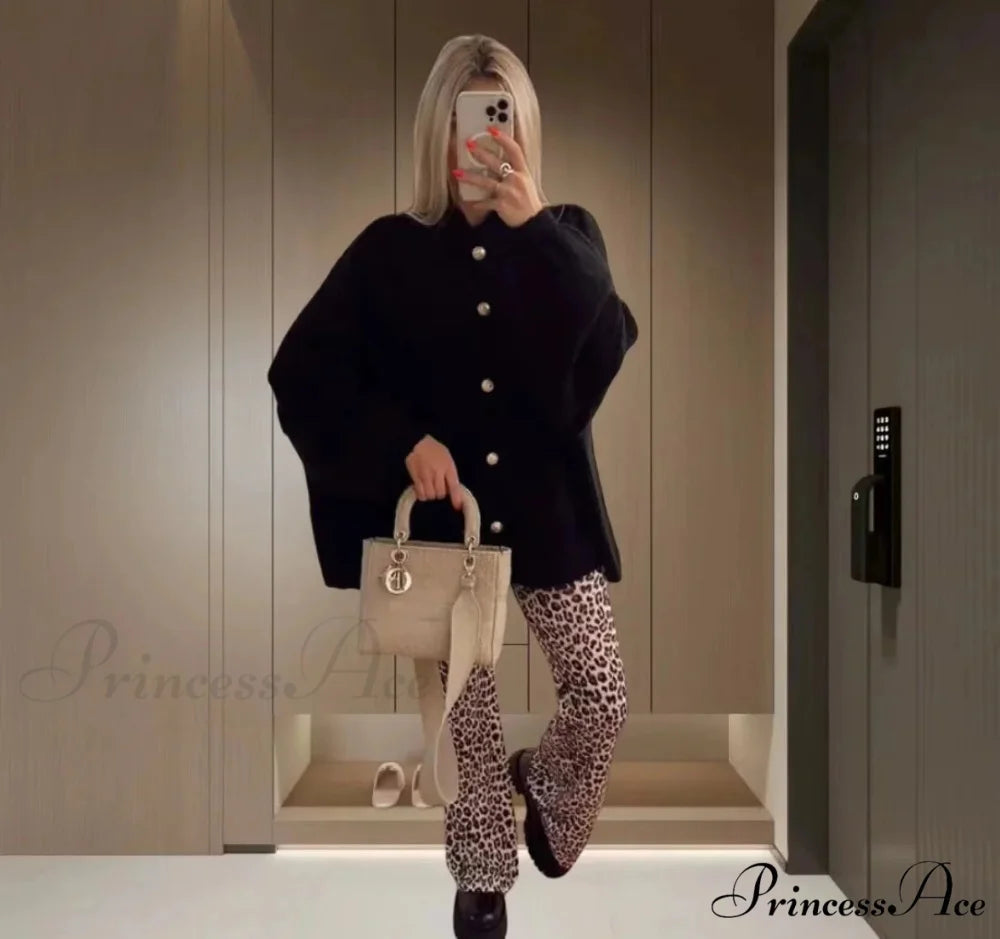 Casual Cozy Loose O-neck Elegant Solid Comfortable Lantern Sleeve Stylish Sweater BLACK / S