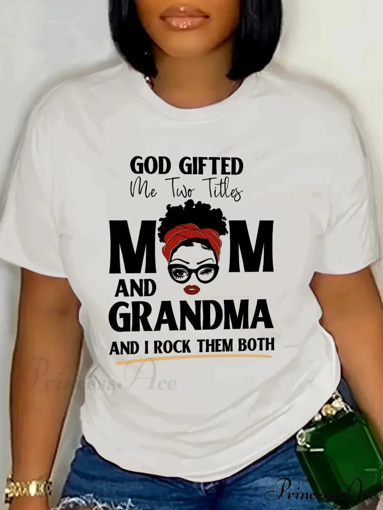 Casual Crew Neck Tee with Letter Print Easy-Care All-Season Knit Fabric Tribute to Mom & Grandma T-shirt