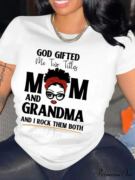 Casual Crew Neck Tee with Letter Print Easy-Care All-Season Knit Fabric Tribute to Mom & Grandma T-shirt WHITE / S