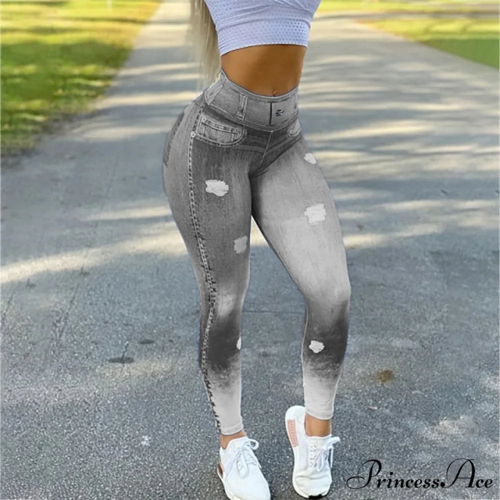 Casual Denim Trousers Pencil Skinny Pants gray / S