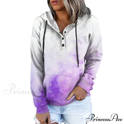 Casual Drawstring Button Sequins Printed Hooded Sweatshirts Sweatshirts & Hoodies-L