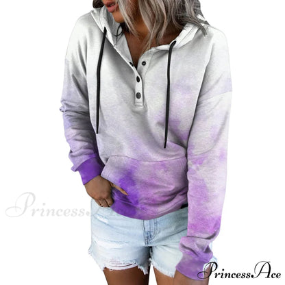 Casual Drawstring Button Sequins Printed Hooded Sweatshirts Sweatshirts & Hoodies-L