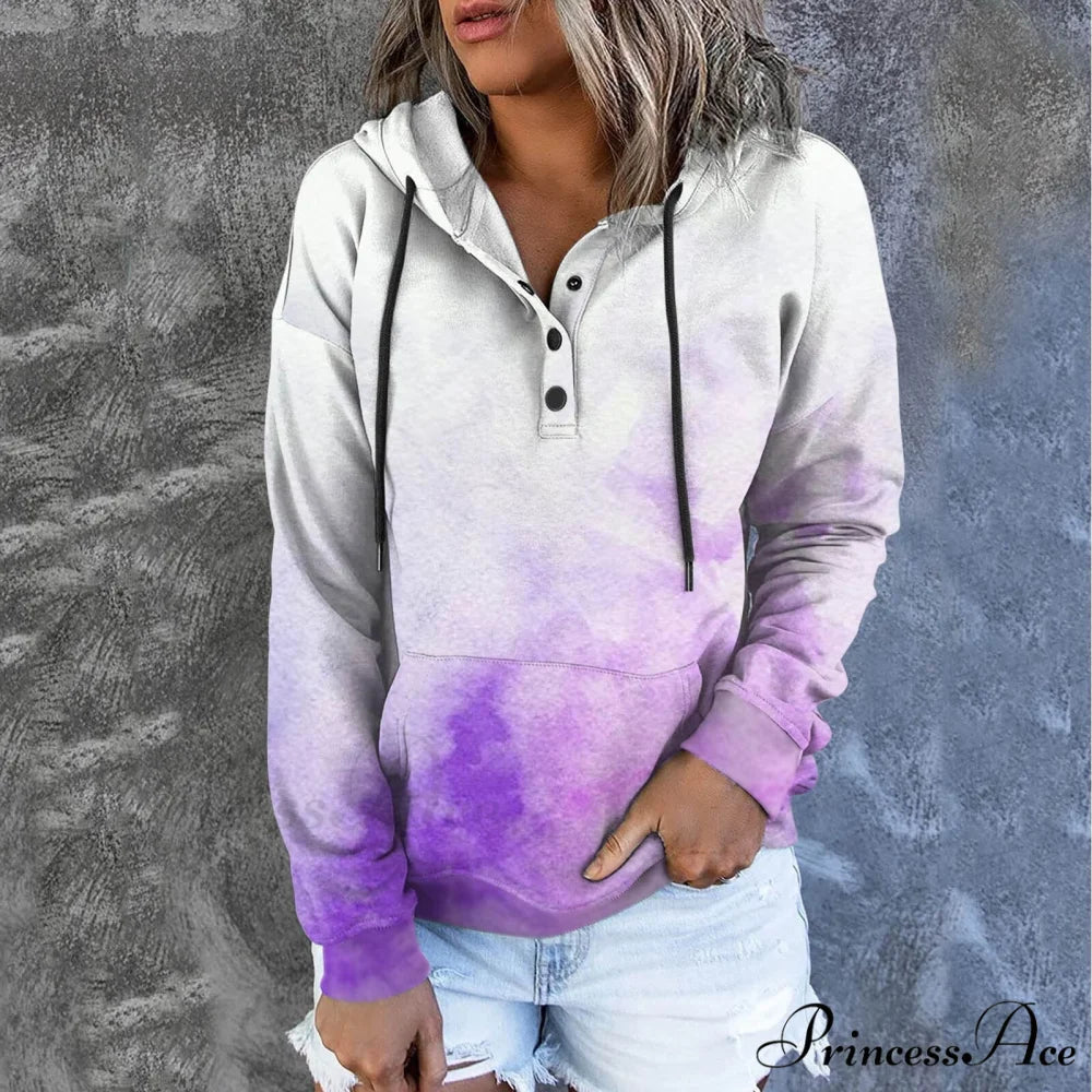 Casual Drawstring Button Sequins Printed Hooded Sweatshirts White / S