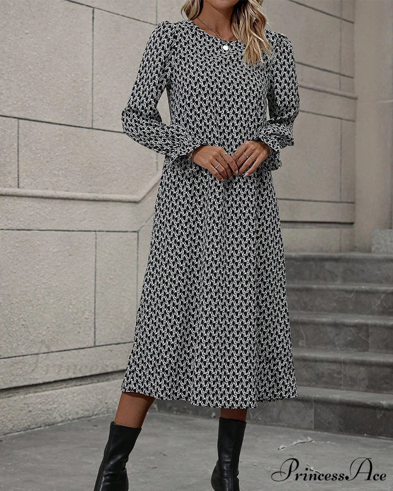 Casual Dress with Round Neck Print