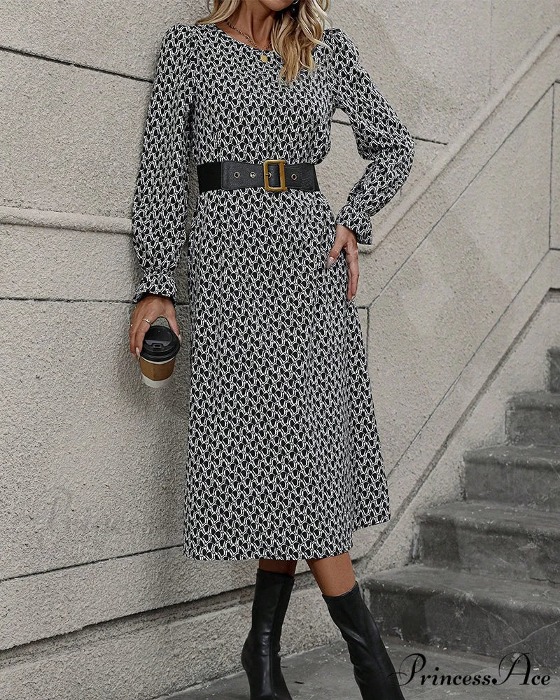Casual Dress with Round Neck Print