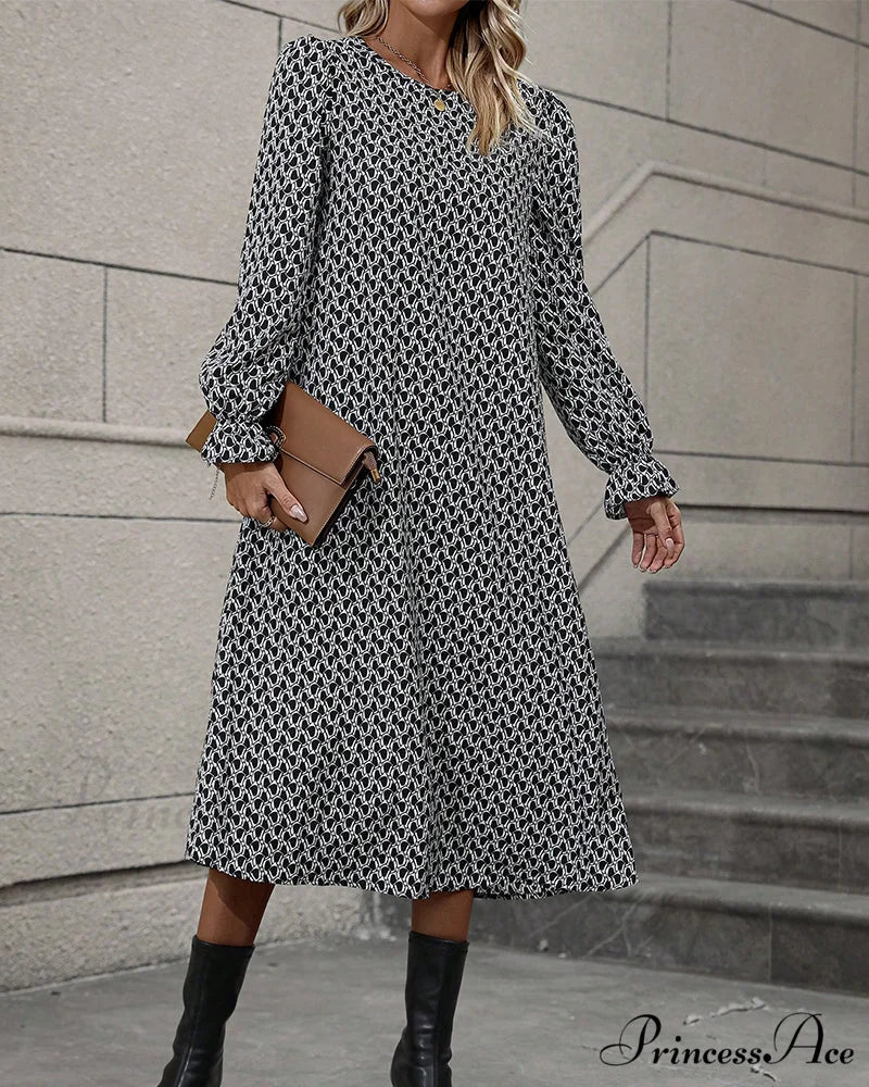 Casual Dress with Round Neck Print