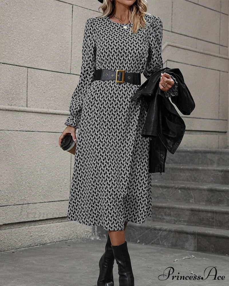 Casual Dress with Round Neck Print