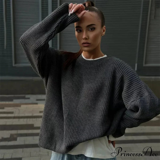 Casual Elegant Striped Cozy Oversize Autumnal Gray Fashionable Sweater Gray / S