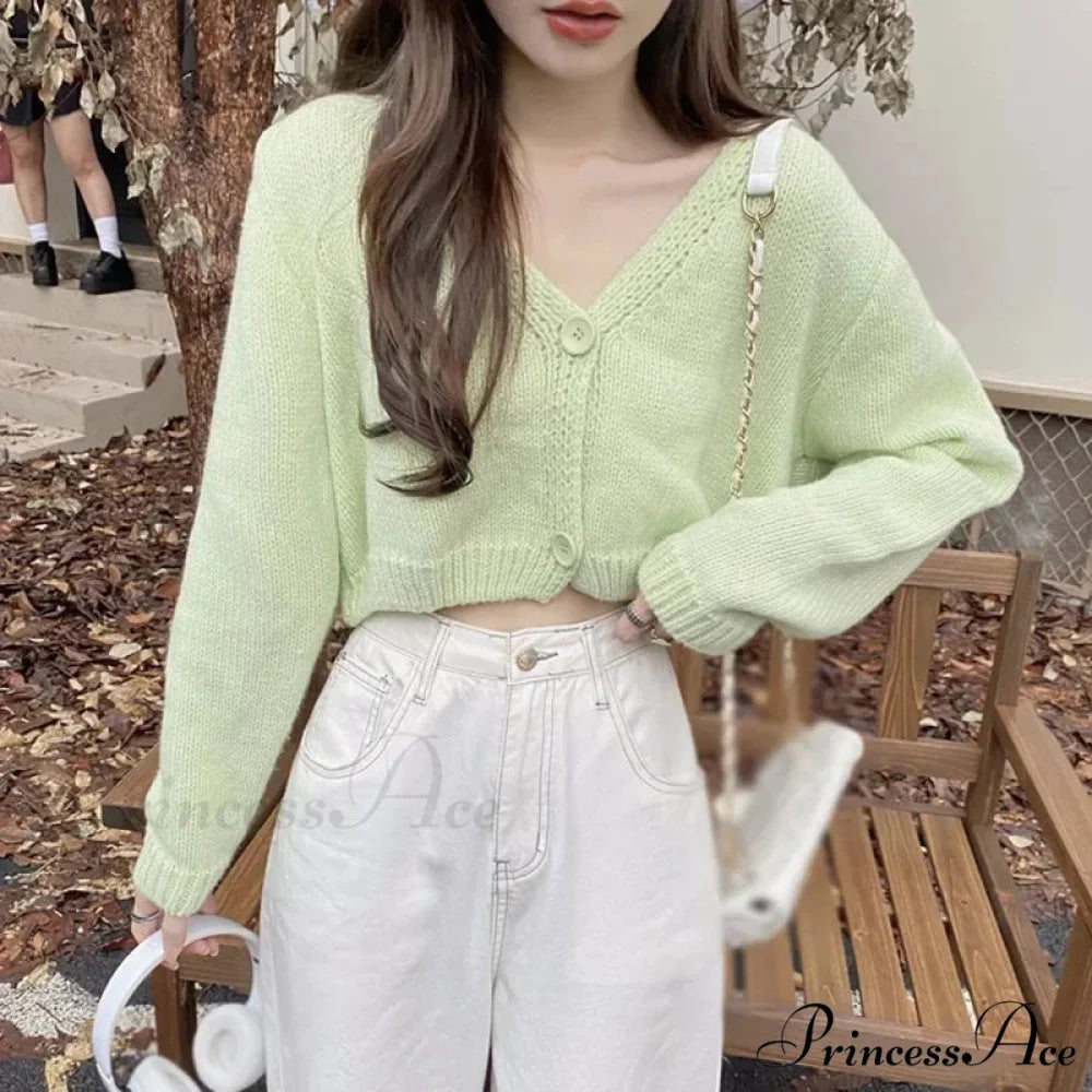 Casual Fashion Long Sleeve Cardigan Green / One Size cardiagn-250126