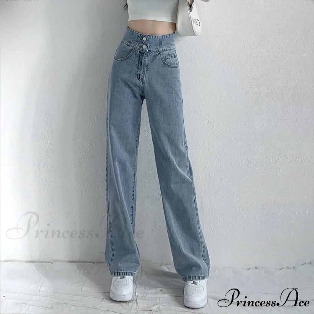 Casual Fashion Straight Leg Jeans Light Blue / S