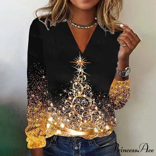 Casual for T-Shirt Christmas Wear Black / S
